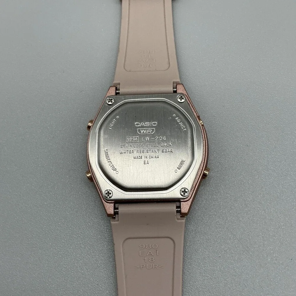 Casio 3299 LW-204 Womens Watch 35mm White Digital Beige Strap 30M WR Alarm